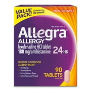 Allegra 24 Hour Non-Drowsy Antihistamine Medicine Tablets for Adult Allergy Relief, Fexofenadine, 180 mg, 90 Pills