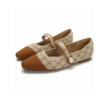 

Lacyhop Women Flat Sandal Closed Square Toe Dress Shoe Comfort Mary Jane Sandals Ladies Non-Slip Flats Braided Summer Casual Shoes Brown 8.5