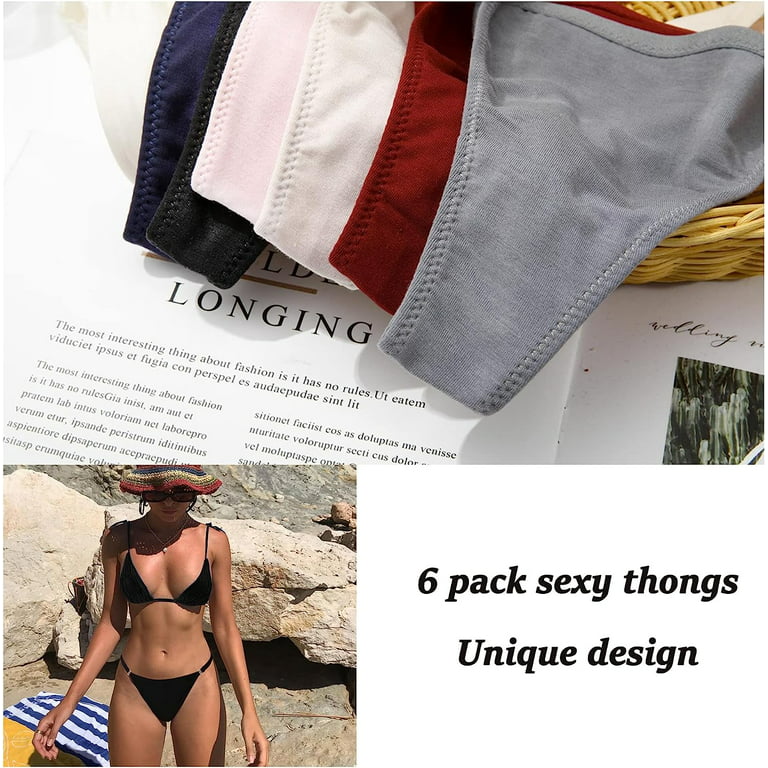 LEVAO Cotton Thongs for Women Sexy Underwear G-String Panties Rhinestone  T-Back Bikini 6 Pack S-XL