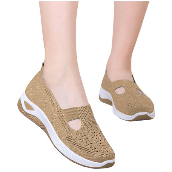 Viluyesy Womens Slip-On Sneaker, Soft Sole Lightweight Breathable Comfort Casual Flat Shoes Khaki US6.5