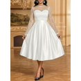 thumbnail image 5 of Women Elegant White Satin Midi Dress With Crystal Embellished Mesh Long, 5 of 9