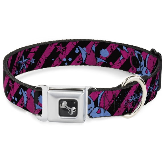 Buckle-Down Pet Collar, Dog Collar Metal Seatbelt Buckle, Voodoo Black Pink Blue, 9.5 to 13 Inches 1.0 Inch Wide