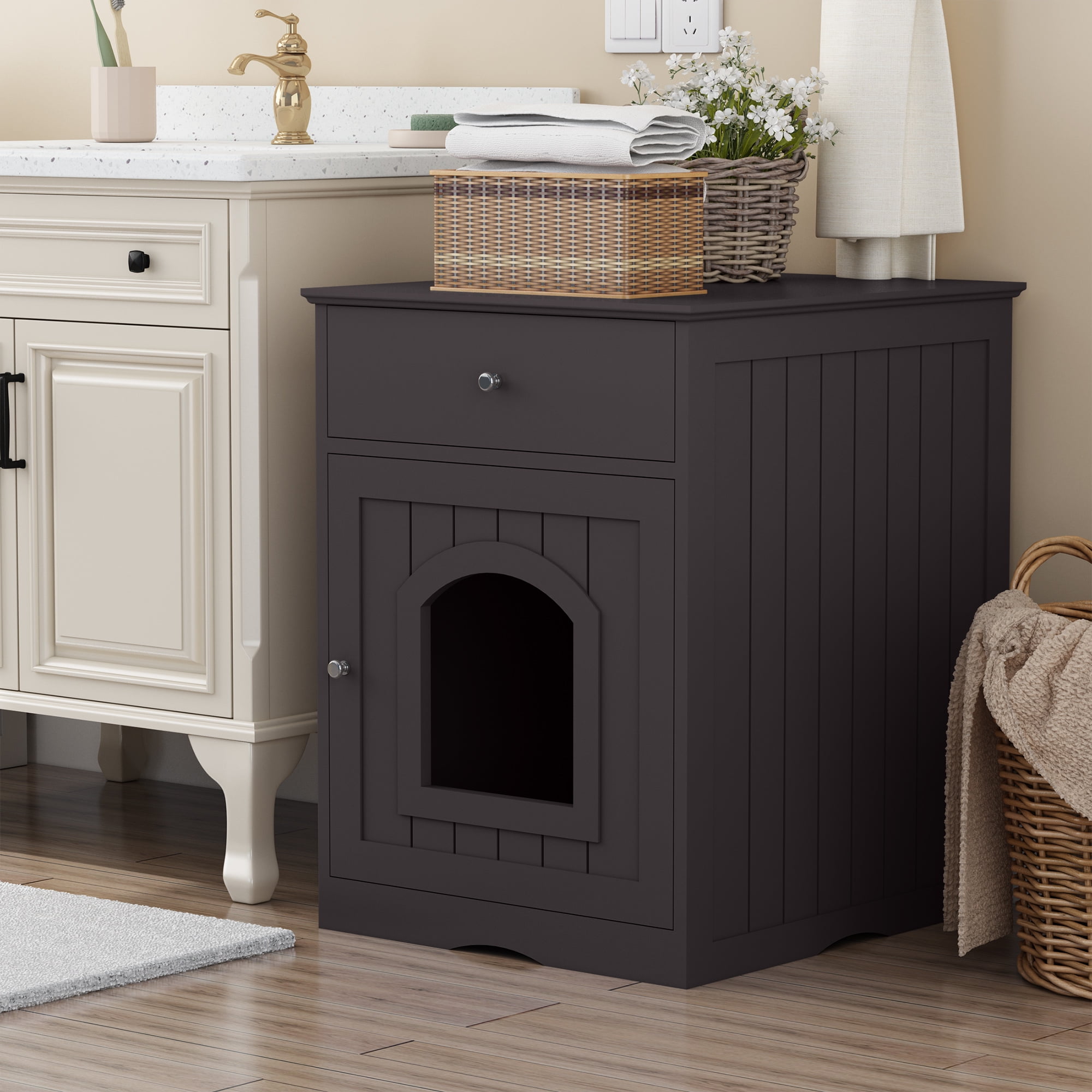 Pefilos 19" Cat Litter Box Enclosure, Indoor Pet Crate-Hidden Cat House Cat Washroom with Vent Holes, Pet Furniture Cabinet for Small Space, Brown Pefilos 19" Cat Litter Box Enclosure, Indoor Pet Crate-Hidden Cat House Cat Washroom with Vent Holes, Pet Furniture Cabinet for Small Space, Brown