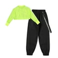 thumbnail image 4 of Alvivi Kids Girls 2 Piece Hip Hop Dance Costume Shirt Cargo Pants Jazz Street Dance Outfits Fluorescent Green 8, 4 of 5