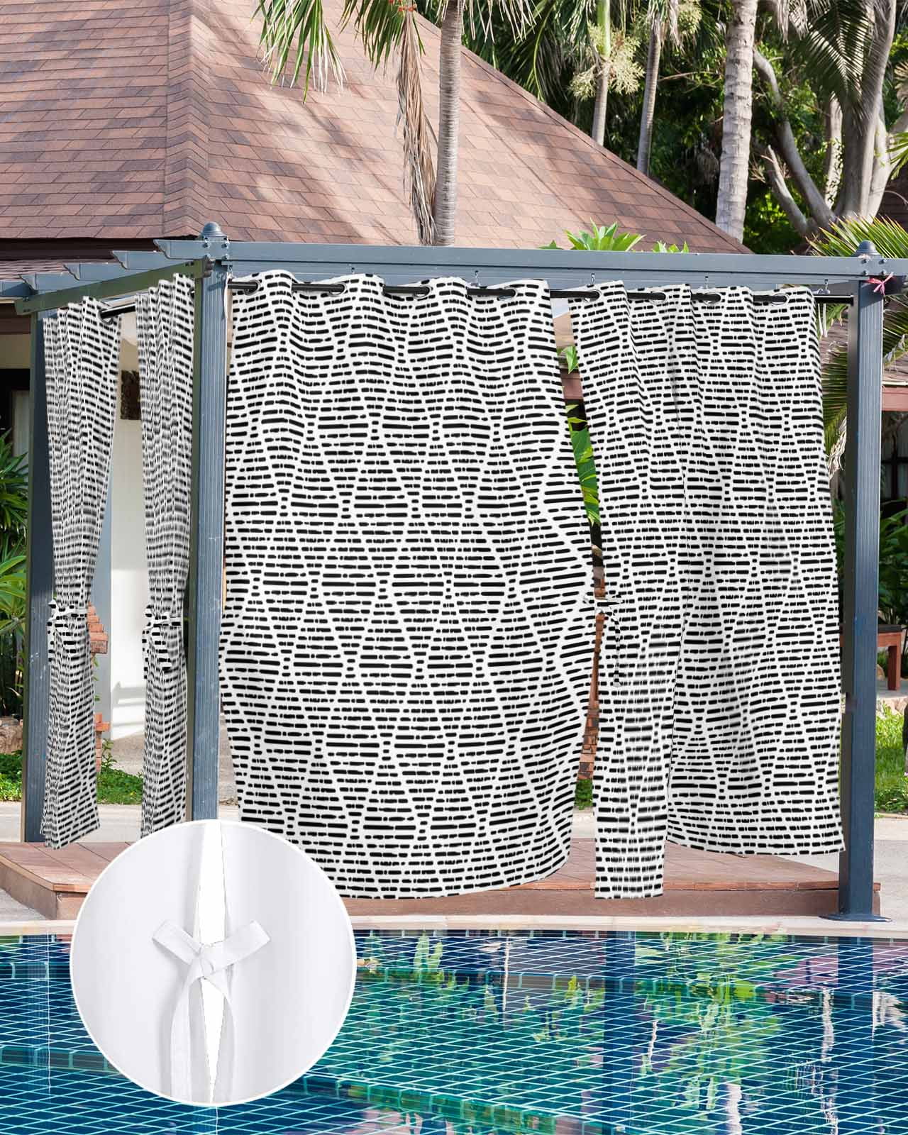Black White Outdoor Curtains for Patio, Modern Abstract Art Farmhouse Privacy Drapes Grommet Waterproof Outside Curtains for Porch/Cabana/Balcony 54"x 108", 1 Panel
