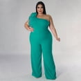 thumbnail image 3 of AURA Women Plus Size One Shoulder Jumpsuit Wide Leg High Waist Casual Outfit Summer Elegant Romper, 3 of 6