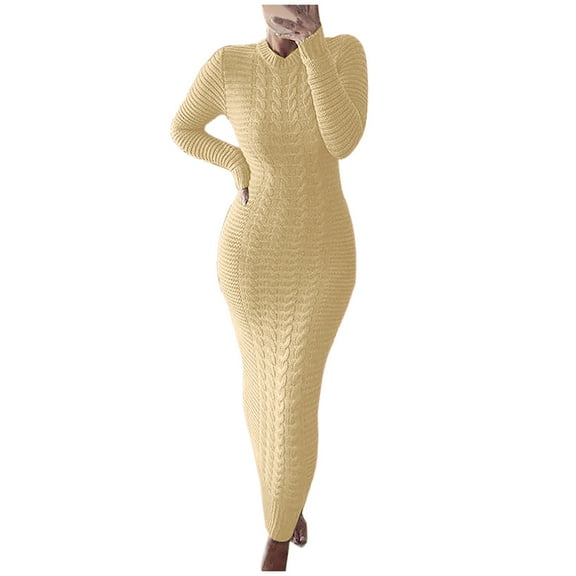 Women's Long Maxi Sweater Dresses Sexy Wrap Batwing Crewneck Sweater Dress Casual Solid Color Cable knitting Dress