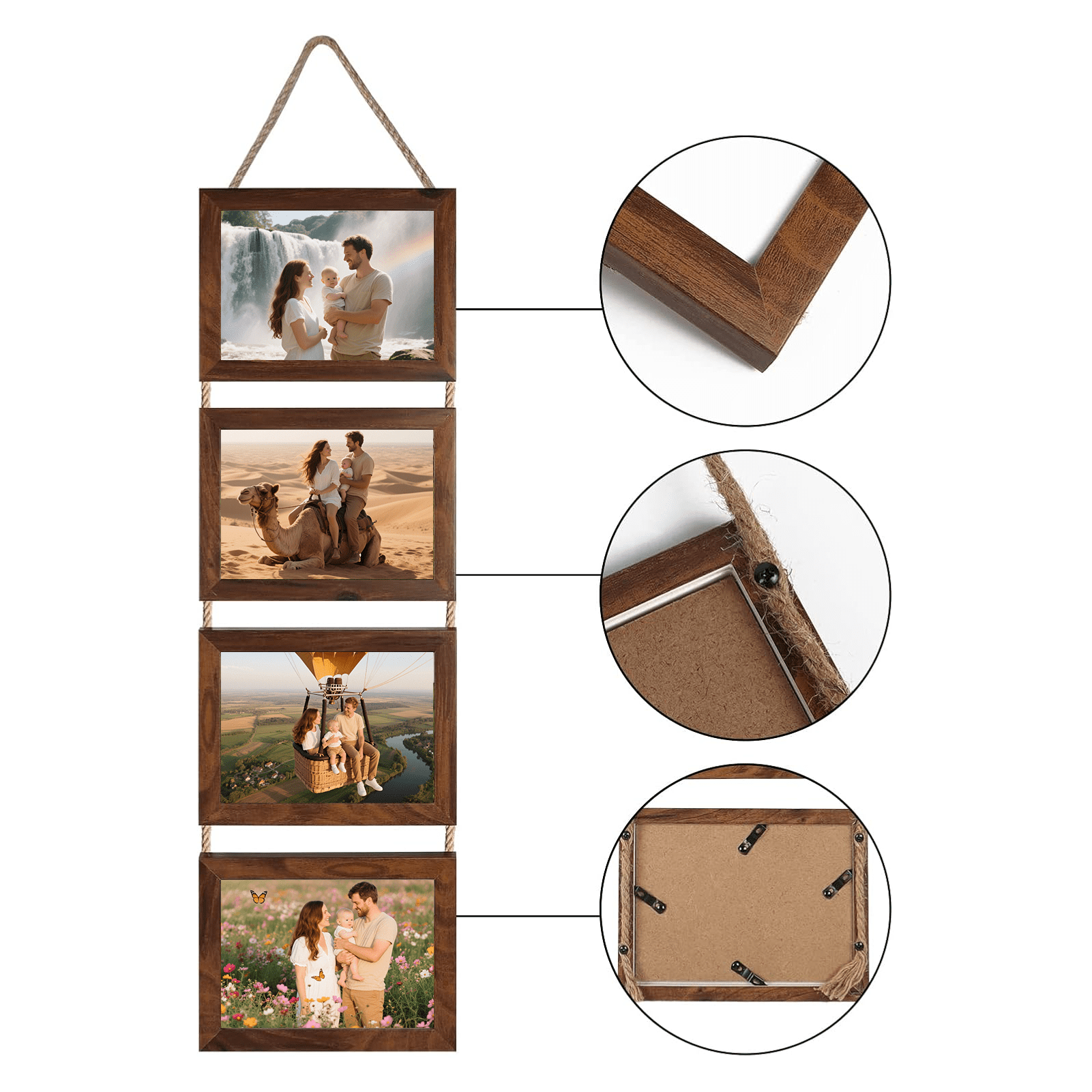 5x7 Picture Frames Collage Set of 2, Brown 8 Opening Horizontal Frame for Wall Decor, Gifts for Mom Grandma Women