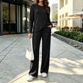 thumbnail image 5 of Dzrciro Sets for Women, Long Sleeve Crew Neck Irregular Wrap Tops and Elastic High Waist Wide Leg Pants 2 Piece Sets with Pockets, Soft Vacation Womens Sets S‑2XL, 5 of 7