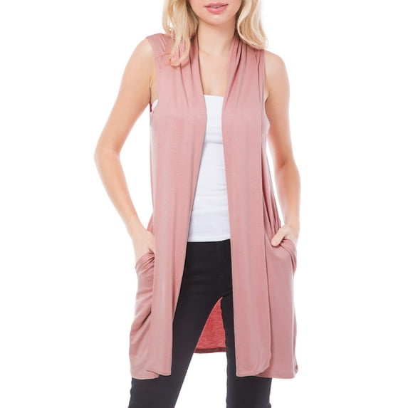 MixMatchy Women's Open Front Draped Heavyweight Cardigan Long Vest With Side Pockets -Made In USA