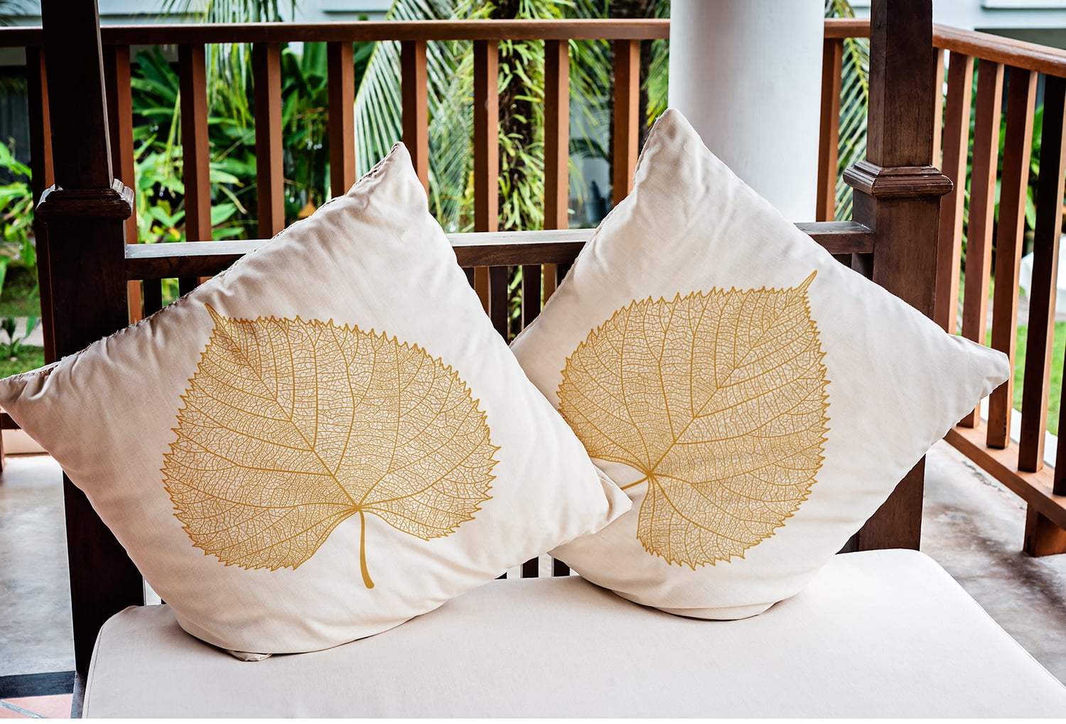 16" x 16" Simply Daisy Leaf Study Polyester Indoor/Outdoor Pillow, Golden Mustard Qty 1
