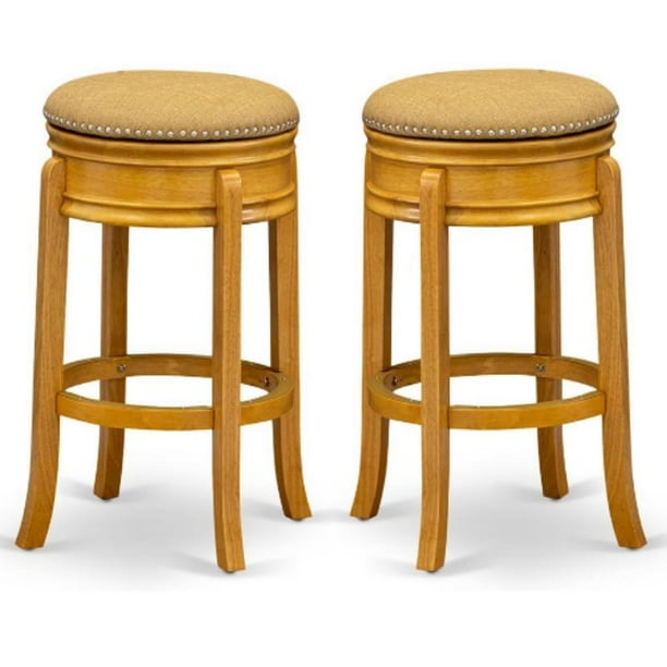 Home Square 30" Round Wood Counter Bar Stool in Vegas Gold & Oak Set