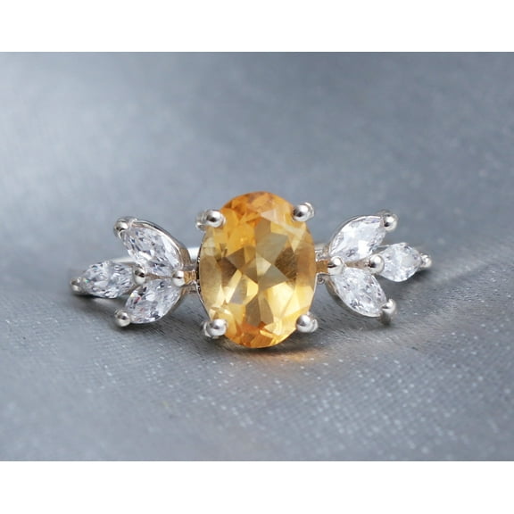Natural Citrine Ring - Oval Cut Gemstone Ring - Statement Ring - 925 Sterling Silver Ring - Pretty White Topaz Stone Ring - Weding Gift