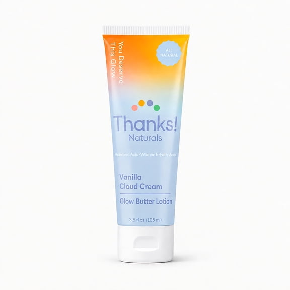 Thanks! Naturals Glow Butter Body Lotion, Vanilla Cloud, Vitamin E & Hyaluronic Acid, 3.5 OZ