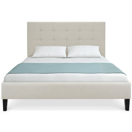 Best Choice Products Upholstered Twin Platform Bed with Tufted Button Headboard, Steel Frame, Wood Support, (Best Truck Bed Weight)