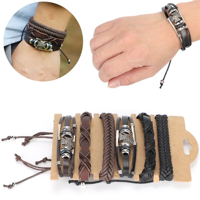 Decoraciones artesanales, 2 juegos de pulsera de cuero pulsera de cuero trenzado pulsera envolvente funcionalidad de alta precisión