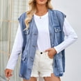 thumbnail image 4 of Taylonsss Clearance Women's Fashion Spring Summer Sleeveless Hatless Jean Jacket/Jacket, 4 of 7