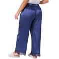 thumbnail image 3 of Agnes Orinda Women's Plus Size Lounge Pants Satin Lace Trim Elastic Soft Wide Leg Sleepwear Pajama Pants 1X Royal Blue, 3 of 6