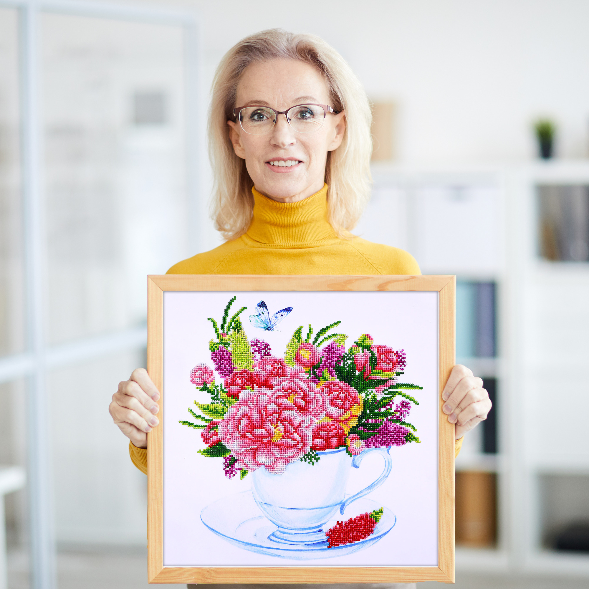 Diamond Dotz at Home Floral Tea Cup Diamond Painting Kits for Adults - Diamond Art Kits a Relaxing Creative Craft Kit with Dotz Gems 16x16