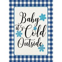 Winter Baby It''s Cold Outside Decorative Garden Flag, Blue Plaid Check Snowflake Farmhouse Yard Outside Decorations, Seasonal Christmas Holiday Outdoor Small Home Decor Double Sided 12.5x18
