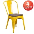 thumbnail image 4 of 4 Pk. Yellow Metal Stackable Chair with Wood Seat, 4 of 9