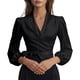 thumbnail image 2 of TaTaai Women’s Casual V Neck Satin Blouse Long Sleeve Tie Strap Loose Fit Solid Color Printless T Shirts Soft Polyester Winter Holiday Wear Gift, 2 of 8