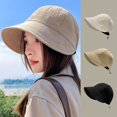 thumbnail image 3 of Guiexla Lady Outdoor Hat Sun Protection Anti-UV Wide Brim Solid Color Adjustable Drawstring Foldable Lightweight Gardening Travel Sun Cap Fisherman Hat, 3 of 8