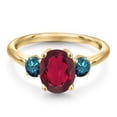 thumbnail image 3 of Gem Stone King 10K Yellow Gold Ruby Red Mystic Quartz and Blue Diamond Engagement Ring for Women | 2.34 Cttw | Oval 9X7MM | Gemstone Birthstone | Size 6, 3 of 6
