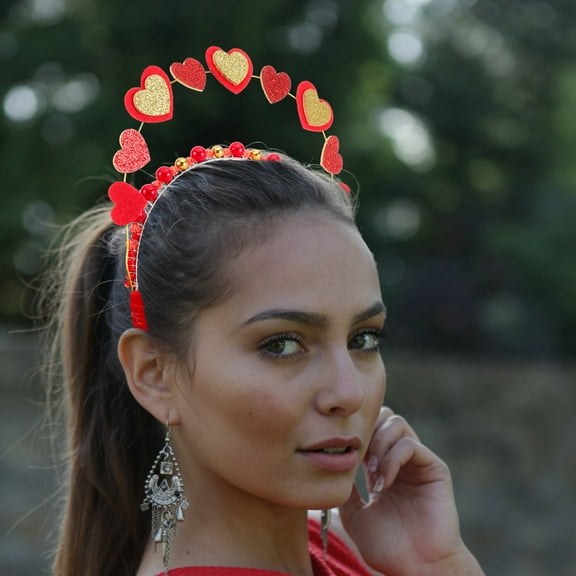 WHAMVOX Red Glitter Heart Decorative Headband for Kids Valentine's Day Parties Weddings Size 1 Count