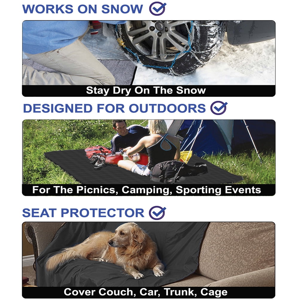 Tirrinia Waterproof Picnic Blanket with Sherpa Lining, Warm Comfy, Black, 60''X 80''.