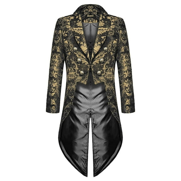 BLTIBY Mens Vintage Tailcoat Jacket Gothic Victorian Frock Coat Steampunk Gothic Medieval Outwear for Halloween Costume Gold L