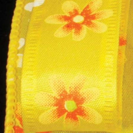 Spring Flowers Yellow Floral Wired Craft Ribbon 7/8" x 40 Yards
