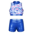 thumbnail image 2 of inhzoy Kids Girls 2 Piece Shiny Dance Outfits Crop Top Metallic Shorts Set Blue Fish Scales 6, 2 of 7