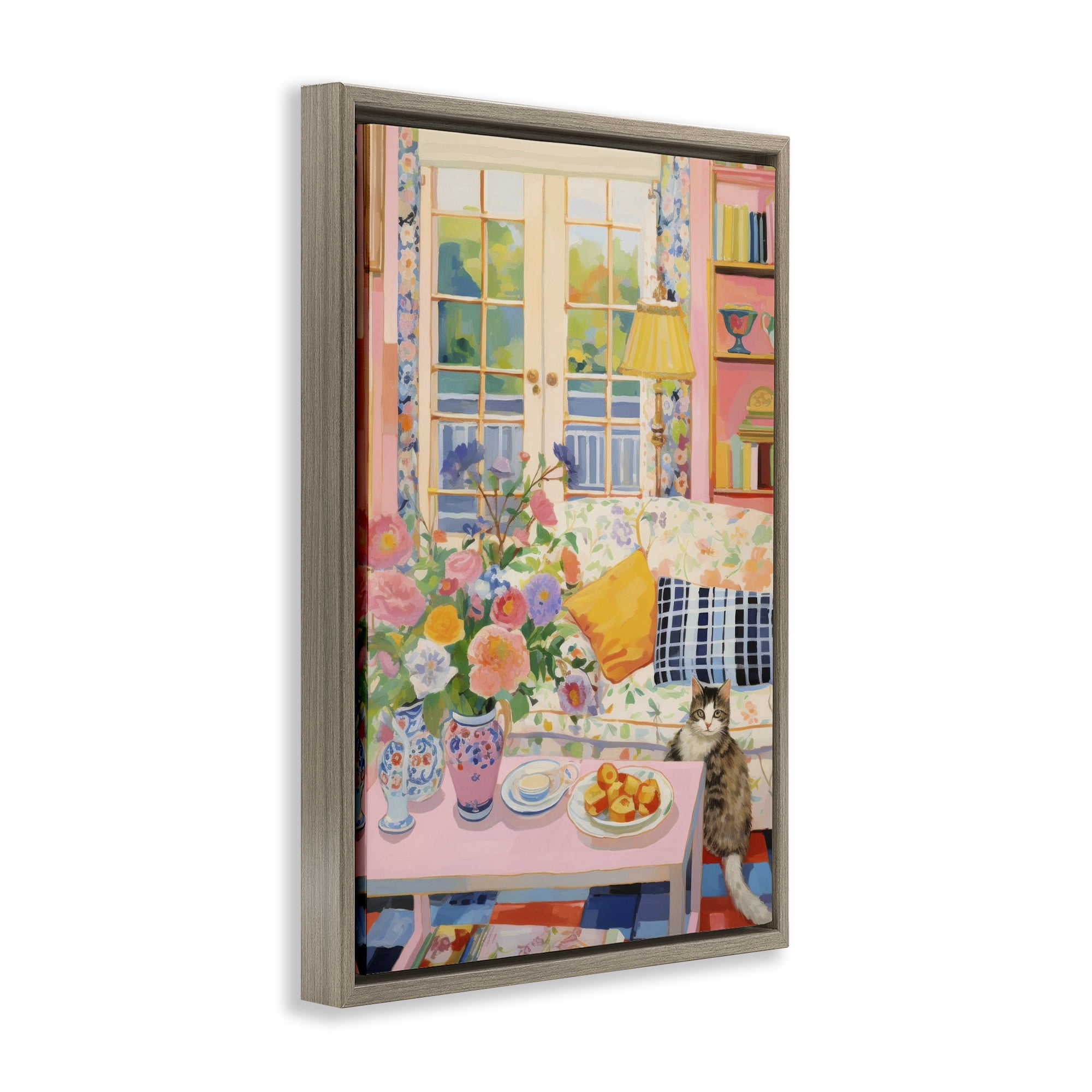 Stupell Industries Invited Guest Interior Furniture Painting Brown Floater Framed Canvas Art Print Wall Art, 21 x 31