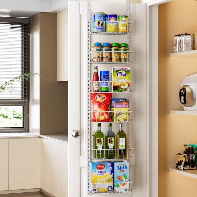 Organizador Delamu para puertas de despensa, 6 niveles, para colocar sobre la puerta, color blanco