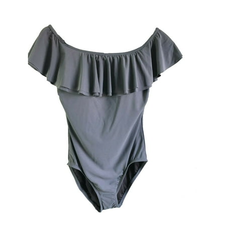 Michael Kors Ruffle Top One Piece Swimsuit, Gunmetal, 8