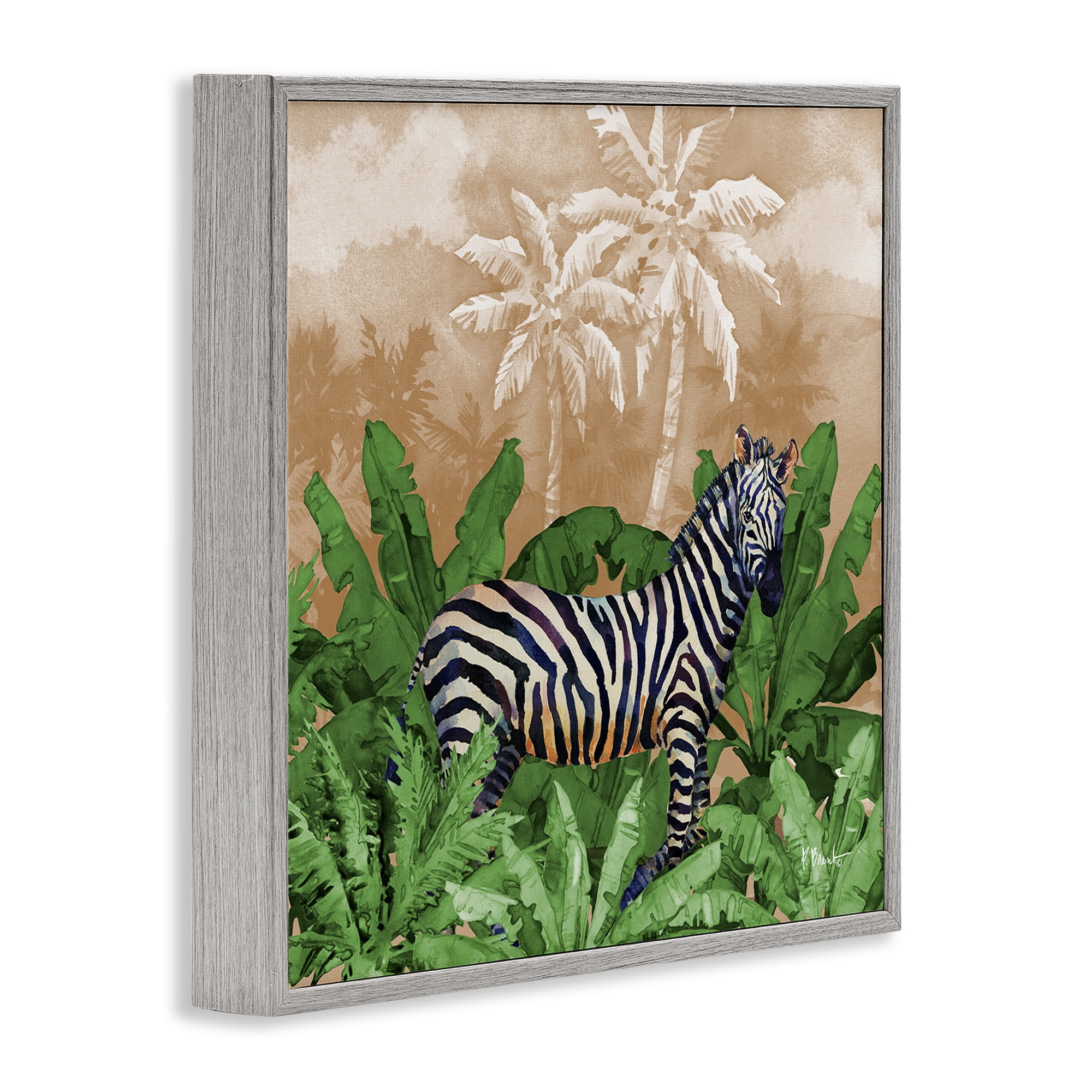 Stupell Industries Jungle Life Zebra Animals & Insects Painting Gray Framed Art Print Wall Art, 24 x 24
