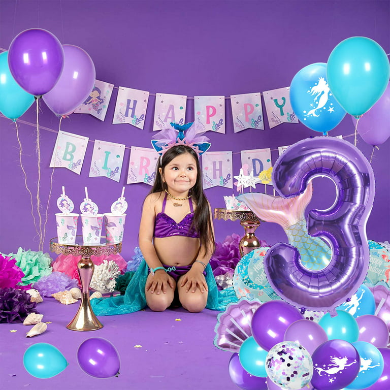 Little Mermaid Party Decorations for Themed Birthday Party 3rd Year, Mermaid  Party Supplies Balloons with Number 3 Foil Balloons for Under The Sea Birthday  Party Outdoor and Indoor 