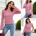 thumbnail image 3 of Womens Long Bell Sleeve Shirts Crewneck Striped Knit Tops Casual Fitted T Shirts Spring Outfits, 3 of 7