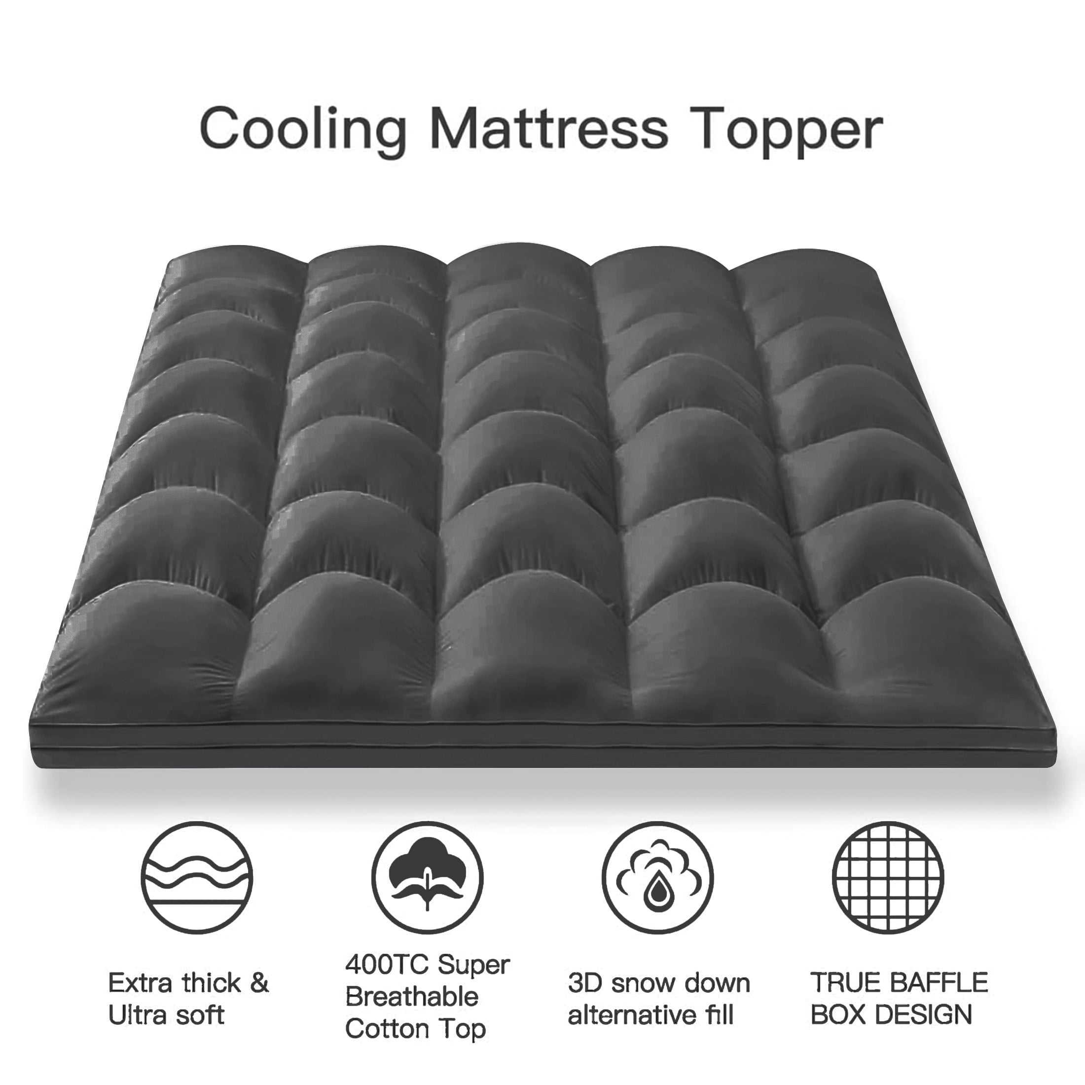 Teler Mattress Topper Full Size for Back Pain, 400TC Extra Thick Mattress Pad Pillow Top, Quilted Fitted Mattress Protector Cover with 8-21" Deep Elastic Pocket, Soft & Breathable, Grey