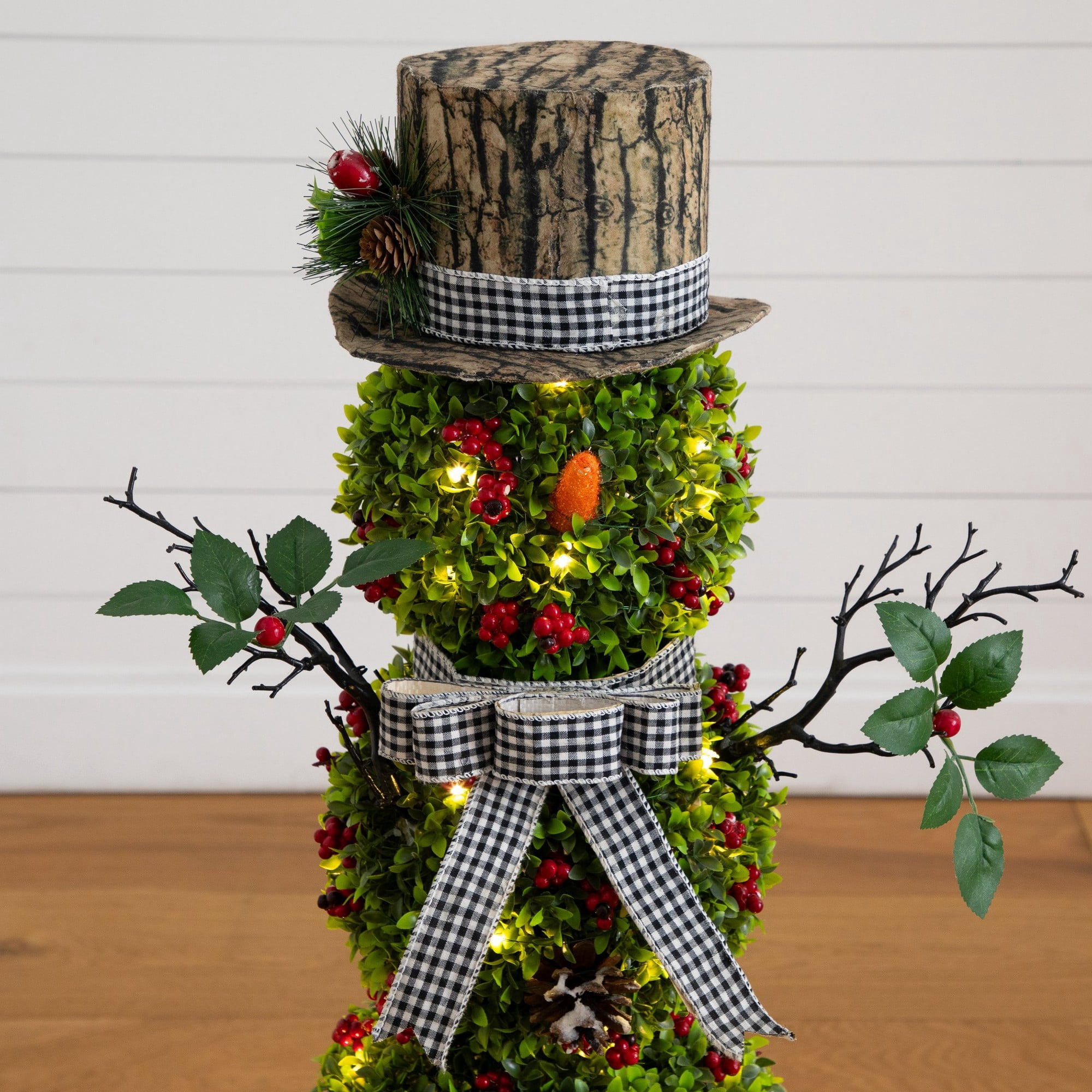 42in. Pre-Lit Artificial Christmas Boxwood Snowman Topiary Tree with 45 LED Lights in Decorative Planter