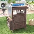 thumbnail image 3 of 40.5" Outdoor Grill Cart with Stainless Steel Top, Solid Fir Wood Rolling Kitchen Cart, Drop-Leaf Drawer & Cabinet, Towel Rack, Lockable Wheels, Prep Table for Garden & Lawn, 3 of 9