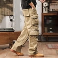 thumbnail image 6 of Mens Casual Hiking Cargo Pants Baggy Straight Leg Sweatpants with Muti Large Flap Pockets Hiking Sports Trousers Size XS-3XL Khaki, 6 of 9