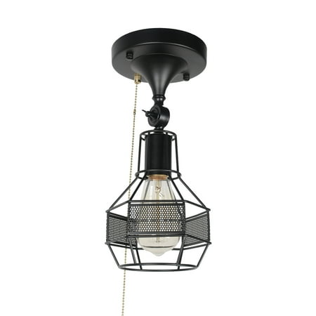 

Black Metal Mesh Cage Pull String Light Fixture 1-Light Small Round Industrial Semi Flush Mount Ceiling Light with Pull Chain Adjustable Modern Wall Sconce Wall Lamp Lighting Edison E26 137