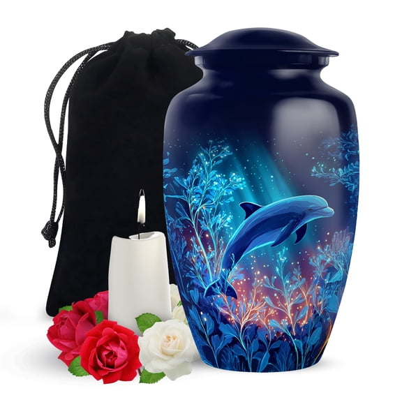 Yatskia Blue Dolphin Urn for Ashes for Women, Decorative Urns for Adult Ash, Cremation Burial Urns for Human Ashes Adult Man, (Classic Large, 10 Inch)