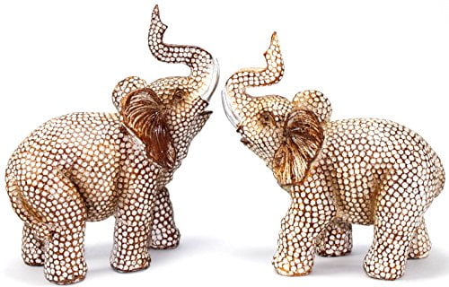 Feng Shui Lovely Pair of Polyresin Elephant Trunk Statue Wealth Lucky Figurine Home Decor Housewarming Gift