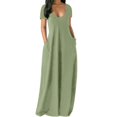 thumbnail image 1 of BJYX Robe Maxi Femme Été Décontractée Col en V Robe Longue Unie Mode Poches Manches Courtes Ample Grande Taille, 1 of 3