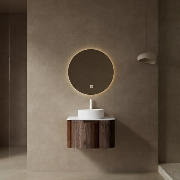 BRBR 24-IN Wall-Mounted Floating Bathroom Vanity with Sink, Striped Storage Cabinet with Drawer & Ceramic Basin, White