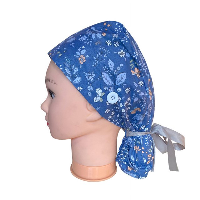 Gorro quirúrgico de pelo largo con ECG, gorro esmerilado, gorro con hebilla de algodón puro estampado para mujer
