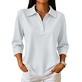 thumbnail image 2 of Women's 3/4 Sleeve Golf Polo Shirts Button Front Lapel Collar Casual Business Work Tops Light Gray M, 2 of 9